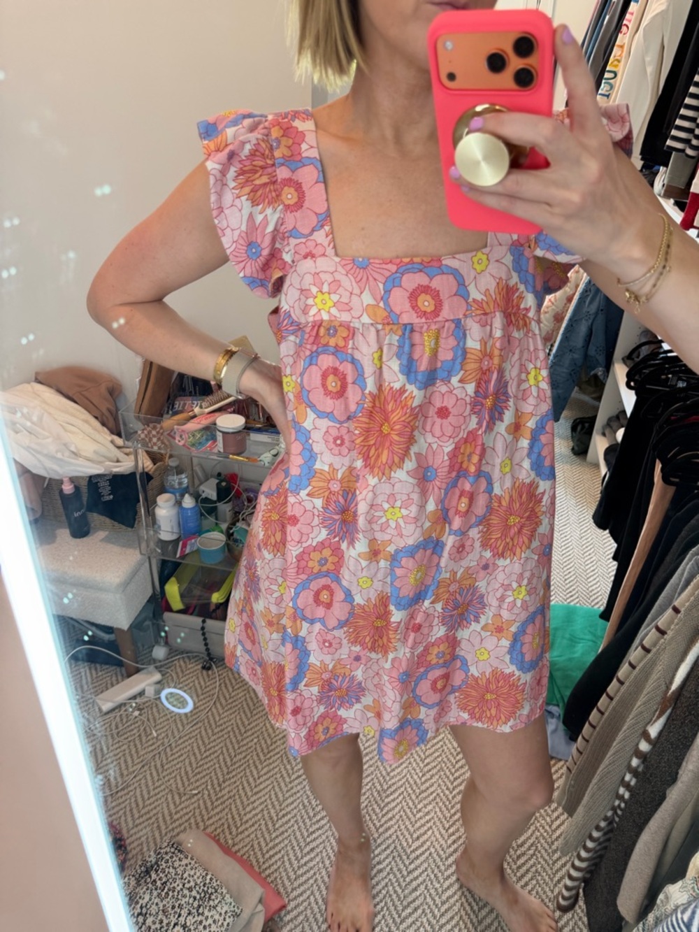 Tuckernuck Ruffle Sleeve Mini Dress - Pink & Blue